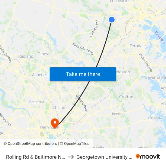 Rolling Rd & Baltimore National Pike to Georgetown University Law Center map