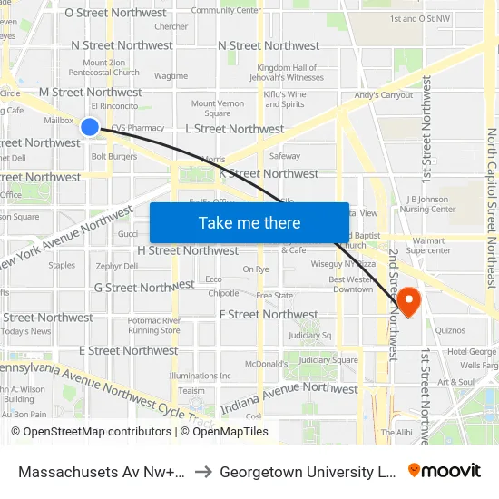 Massachusets Av Nw+12 St NW to Georgetown University Law Center map