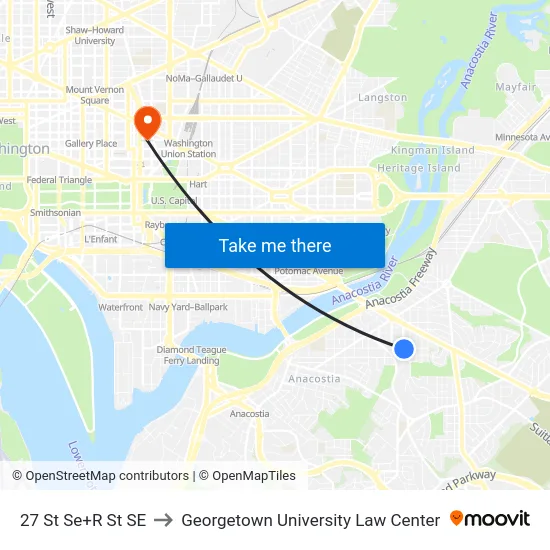 27 St Se+R St SE to Georgetown University Law Center map