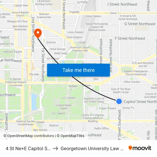 4 St Ne+E Capitol St NE to Georgetown University Law Center map