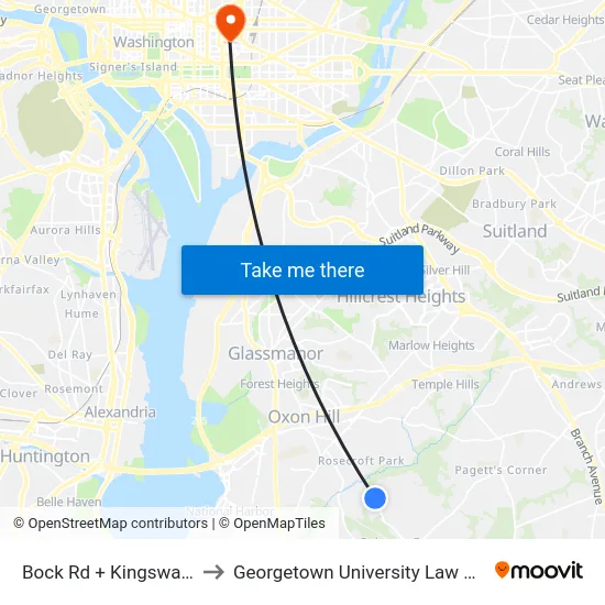 Bock Rd + Kingsway Rd to Georgetown University Law Center map
