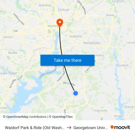 Waldorf Park & Ride (Old Washington Rd. & Smallwood Dr.) to Georgetown University Law Center map