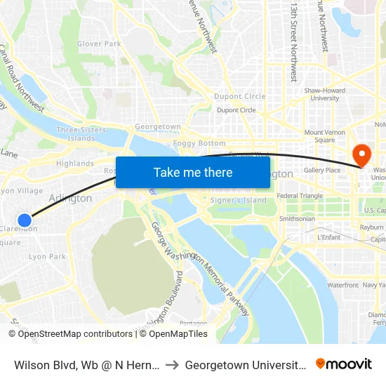 Wilson Blvd, Wb @ N Herndon Street, Ns to Georgetown University Law Center map