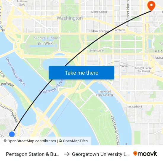 Pentagon Station & Bus Bay U11 to Georgetown University Law Center map