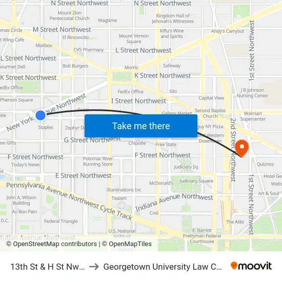 13th St & H St Nw Sb to Georgetown University Law Center map