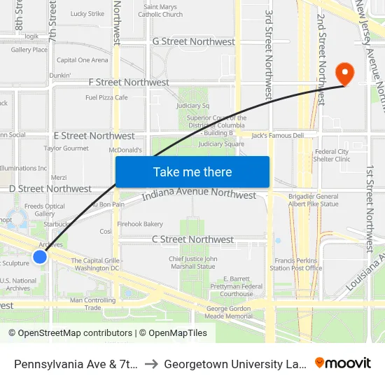 Pennsylvania Ave & 7th St Nw to Georgetown University Law Center map