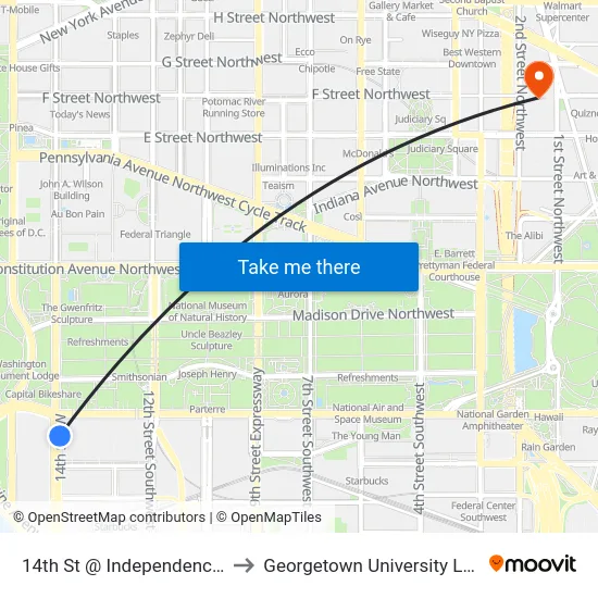 14th St @ Independence Ave Sw to Georgetown University Law Center map