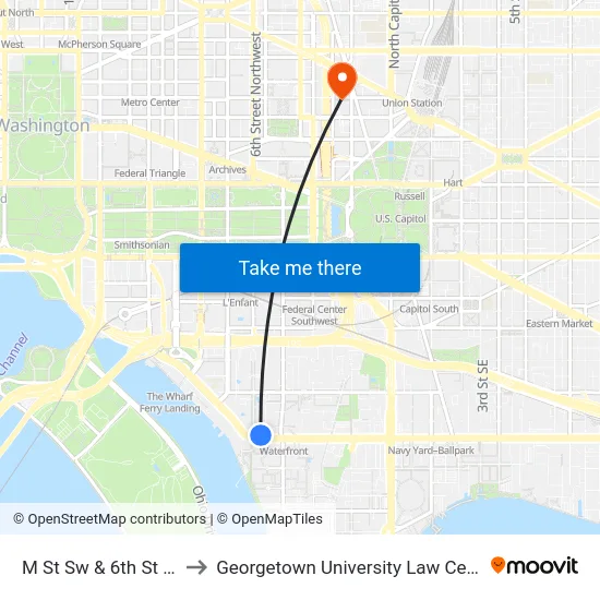 M St Sw & 6th St Sw to Georgetown University Law Center map