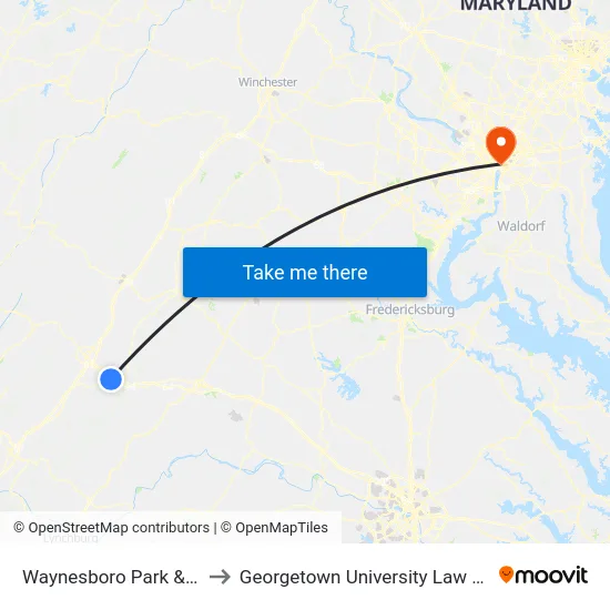 Waynesboro Park & Ride to Georgetown University Law Center map