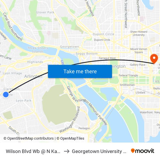 Wilson Blvd Wb @ N Kansas St Ns to Georgetown University Law Center map