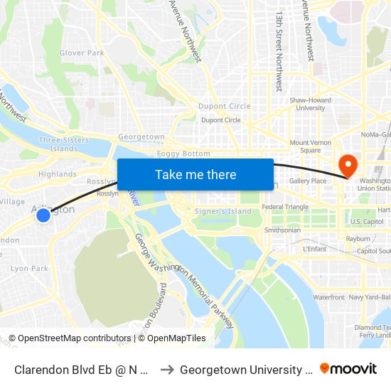 Clarendon Blvd Eb @ N Wayne St Ns to Georgetown University Law Center map