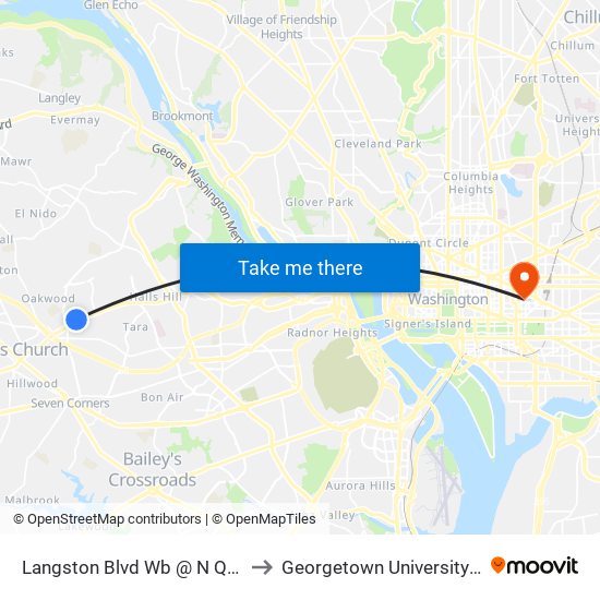 Langston Blvd Wb @ N Quantico St FS to Georgetown University Law Center map