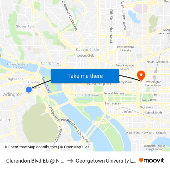 Clarendon Blvd Eb @ N Ode St FS to Georgetown University Law Center map