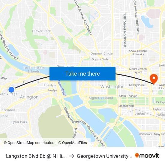 Langston Blvd Eb @ N Highland St Ns to Georgetown University Law Center map