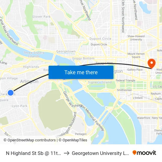 N Highland St Sb @ 11th St N Ns to Georgetown University Law Center map