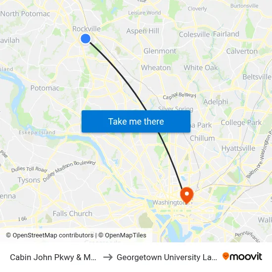 Cabin John Pkwy & Monroe St to Georgetown University Law Center map