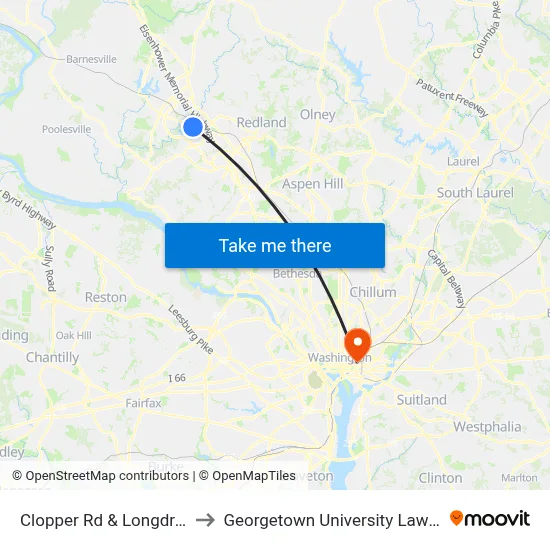 Clopper Rd & Longdraft Rd to Georgetown University Law Center map