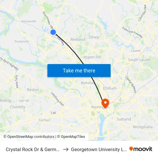 Crystal Rock Dr & Germantown Rd to Georgetown University Law Center map