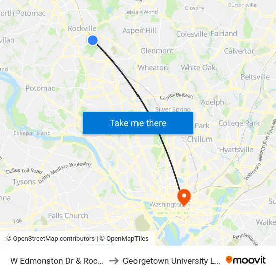 W Edmonston Dr & Rockville Pike to Georgetown University Law Center map