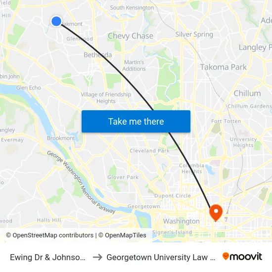 Ewing Dr & Johnson Ave to Georgetown University Law Center map