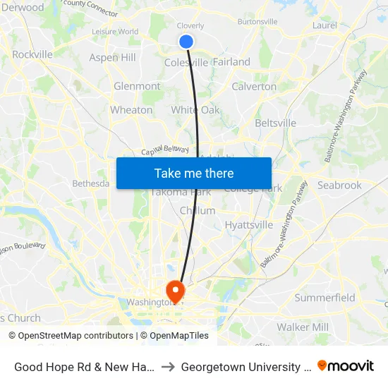 Good Hope Rd & New Hampshire Ave to Georgetown University Law Center map