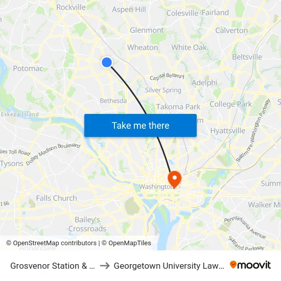 Grosvenor Station  & Bay G to Georgetown University Law Center map
