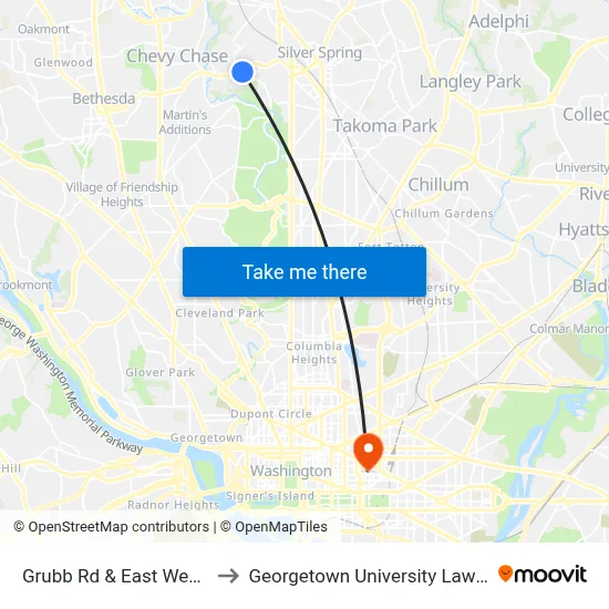 Grubb Rd & East West Hwy to Georgetown University Law Center map
