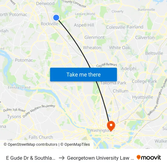 E Gude Dr & Southlawn Dr to Georgetown University Law Center map