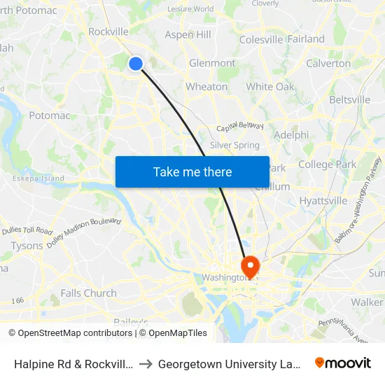 Halpine Rd & Rockville Pike to Georgetown University Law Center map