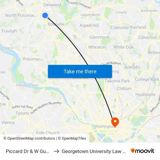 Piccard Dr & W Gude Dr to Georgetown University Law Center map