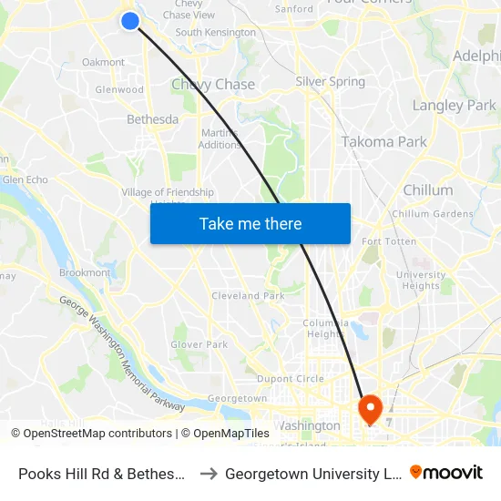 Pooks Hill Rd & Bethesda Marriott to Georgetown University Law Center map