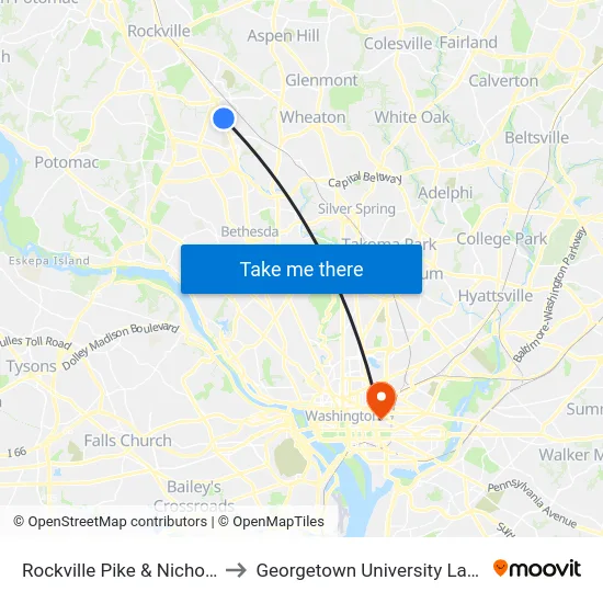 Rockville Pike & Nicholson Ln to Georgetown University Law Center map