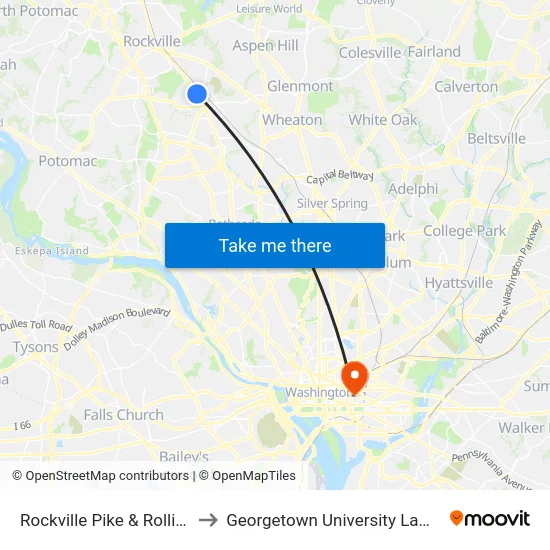 Rockville Pike & Rollins Ave to Georgetown University Law Center map