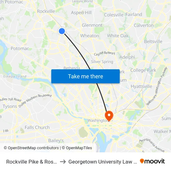 Rockville Pike & Rose Ave to Georgetown University Law Center map