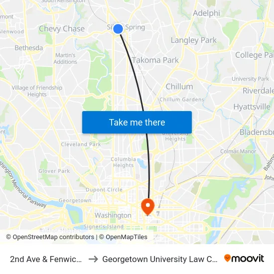 2nd Ave & Fenwick Ln to Georgetown University Law Center map