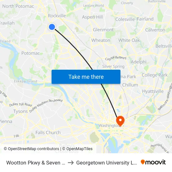 Wootton Pkwy & Seven Locks Rd to Georgetown University Law Center map