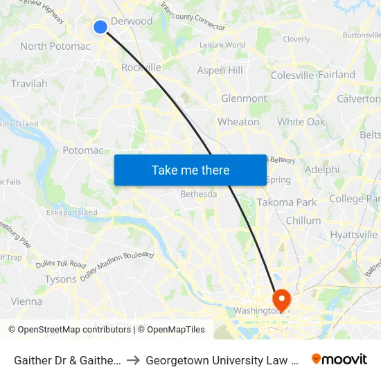 Gaither Dr & Gaither Rd to Georgetown University Law Center map