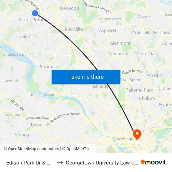 Edison Park Dr & @100 to Georgetown University Law Center map