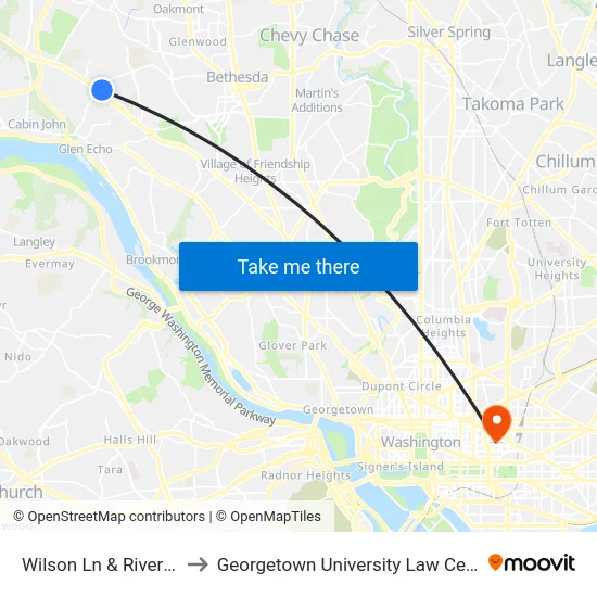 Wilson Ln & River Rd to Georgetown University Law Center map