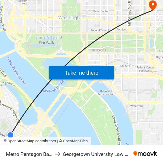 Metro Pentagon Bay L7 to Georgetown University Law Center map