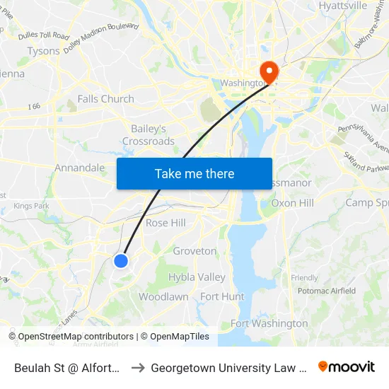 Beulah St @ Alforth Ave to Georgetown University Law Center map