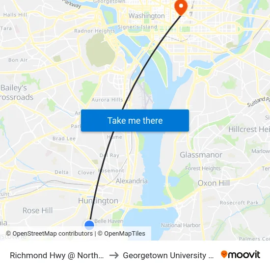 Richmond Hwy @ North Kings Hwy to Georgetown University Law Center map