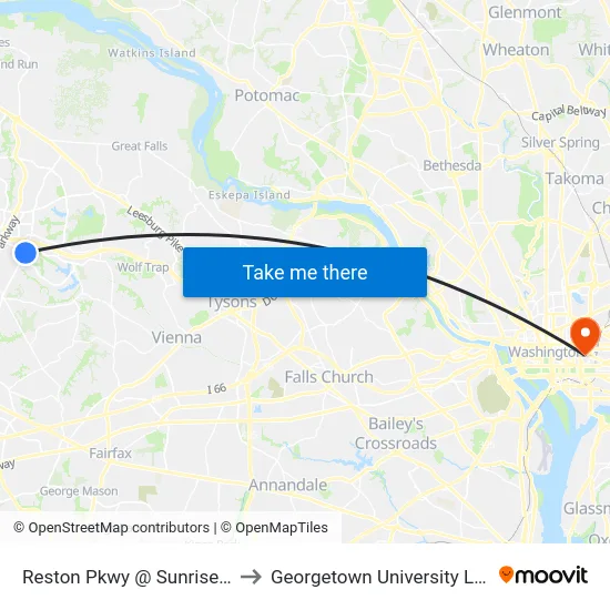 Reston Pkwy @ Sunrise Valley Dr to Georgetown University Law Center map