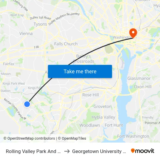 Rolling Valley Park And Ride Bay C to Georgetown University Law Center map