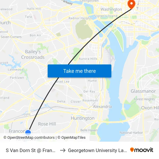 S Van Dorn St @ Franconia Rd to Georgetown University Law Center map