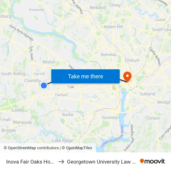 Inova Fair Oaks Hospital to Georgetown University Law Center map