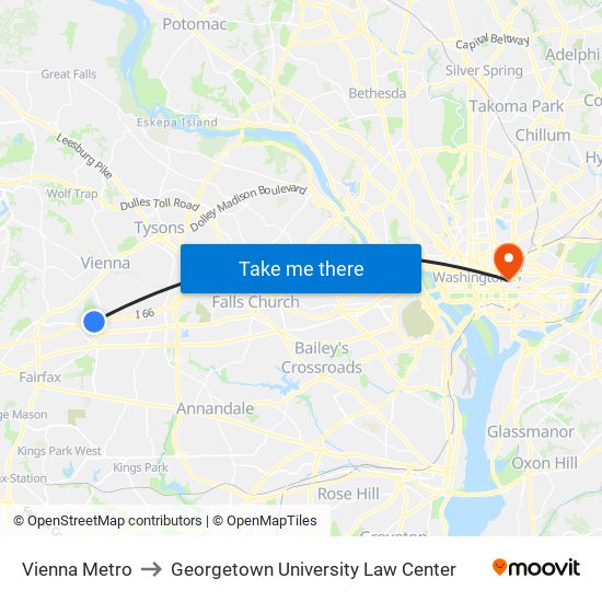 Vienna Metro to Georgetown University Law Center map