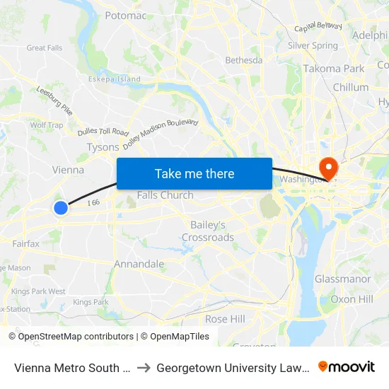 Vienna Metro South Bay S to Georgetown University Law Center map
