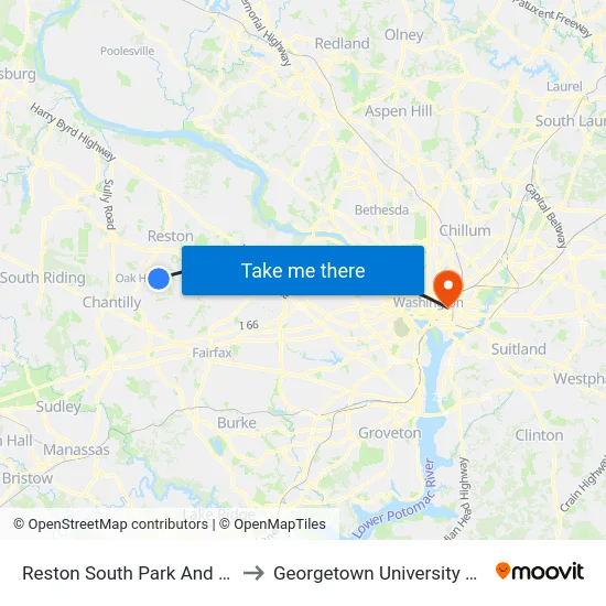 Reston South Park And Ride Bay B to Georgetown University Law Center map