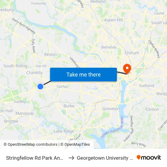 Stringfellow Rd Park And Ride Bay A to Georgetown University Law Center map